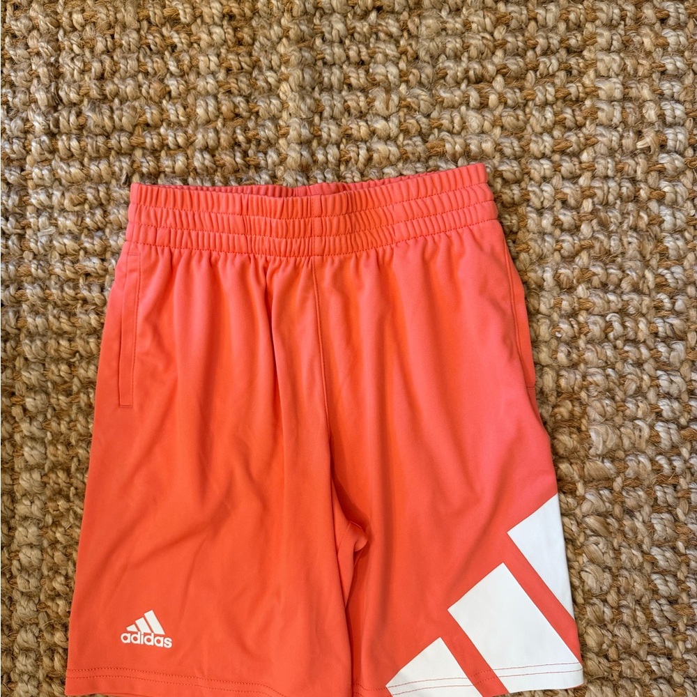 adidas Coral Red Kids Athletic Shorts with White Logo SZ Small (8) NWOT